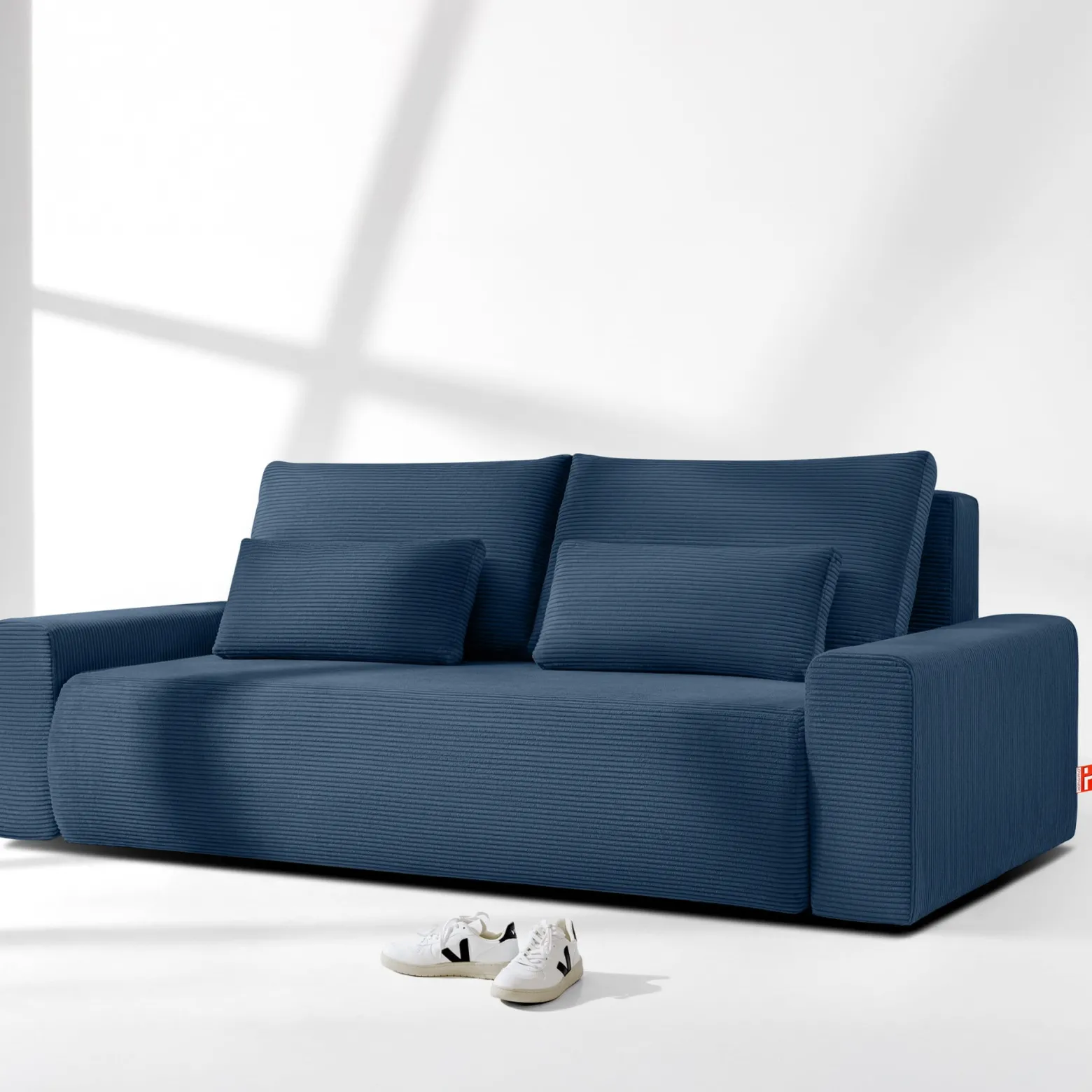 KONSIMO MOLLIS rozkładana sofa trzyosobowa, pojemnik na pościel, sztruks