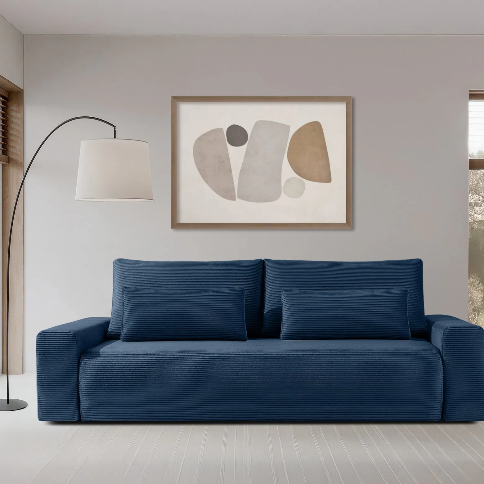 KONSIMO MOLLIS rozkładana sofa trzyosobowa, pojemnik na pościel, sztruks