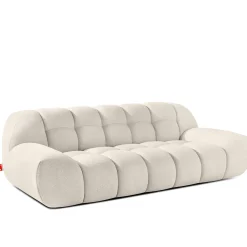 KONSIMO VENA Zestaw mebli sofa 2os. fotel i puf, japandi, tkanina boucle