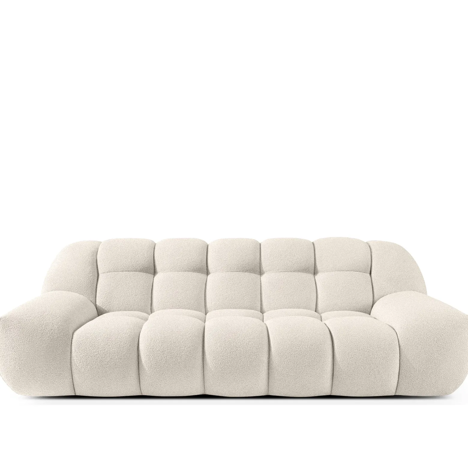 KONSIMO VENA Zestaw mebli sofa 2os. fotel i puf, japandi, tkanina boucle