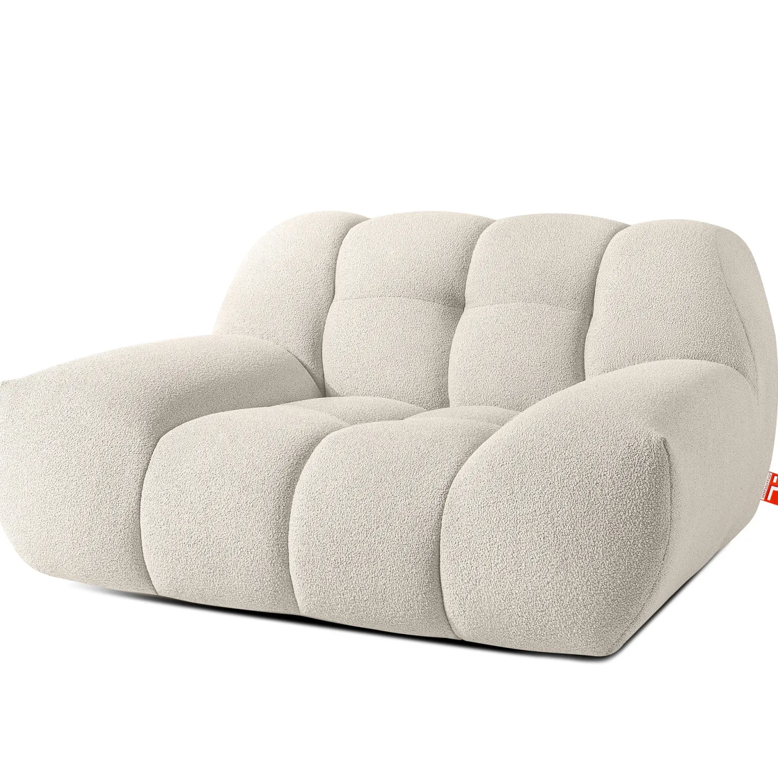 KONSIMO VENA Zestaw mebli sofa 2os. fotel i puf, japandi, tkanina boucle