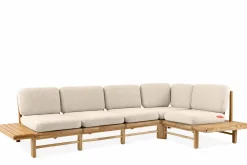 KONSIMO ATREDA Duży narożnik kremowy, drewniany stelaż, styl Japandi, boho