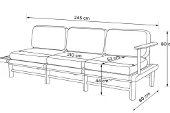KONSIMO ATREDA Sofa do ogrodu/na taras z półką, szara, boho szer.245 cm