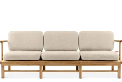 KONSIMO ATREDA Sofa ogrodowa 3-osobowa, kremowa, drewno jesionowe