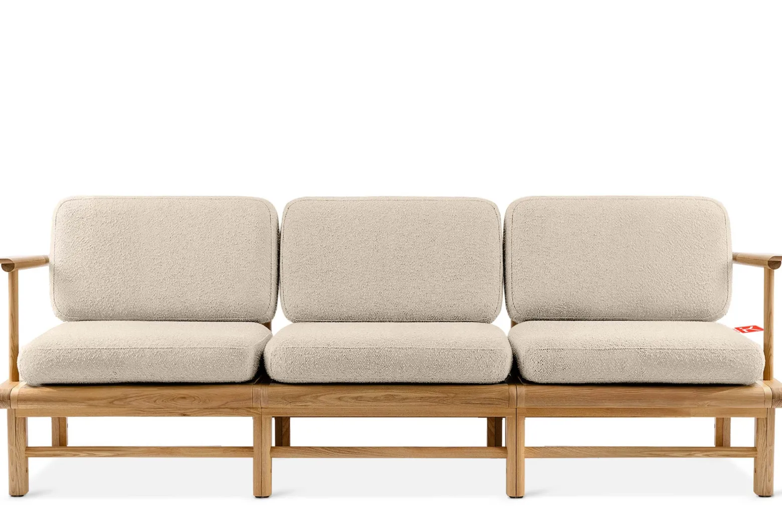 KONSIMO ATREDA Sofa ogrodowa 3-osobowa, kremowa, drewno jesionowe