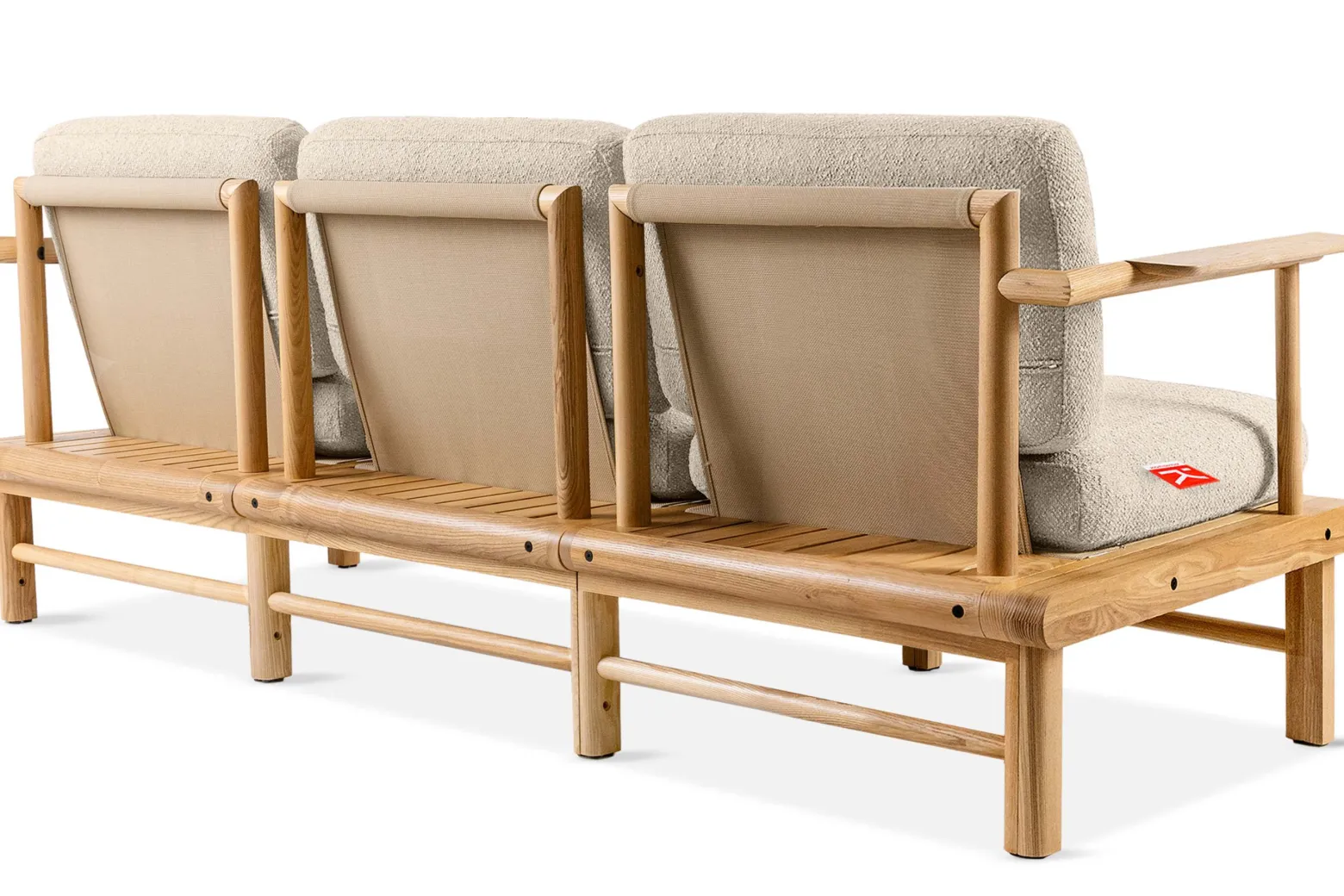 KONSIMO ATREDA Sofa ogrodowa 3-osobowa, kremowa, drewno jesionowe
