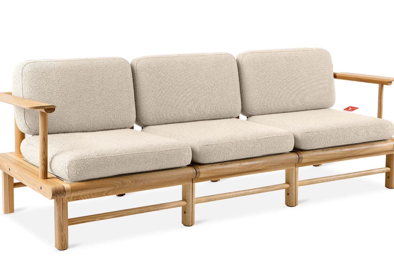 KONSIMO ATREDA Sofa ogrodowa 3-osobowa, kremowa, drewno jesionowe