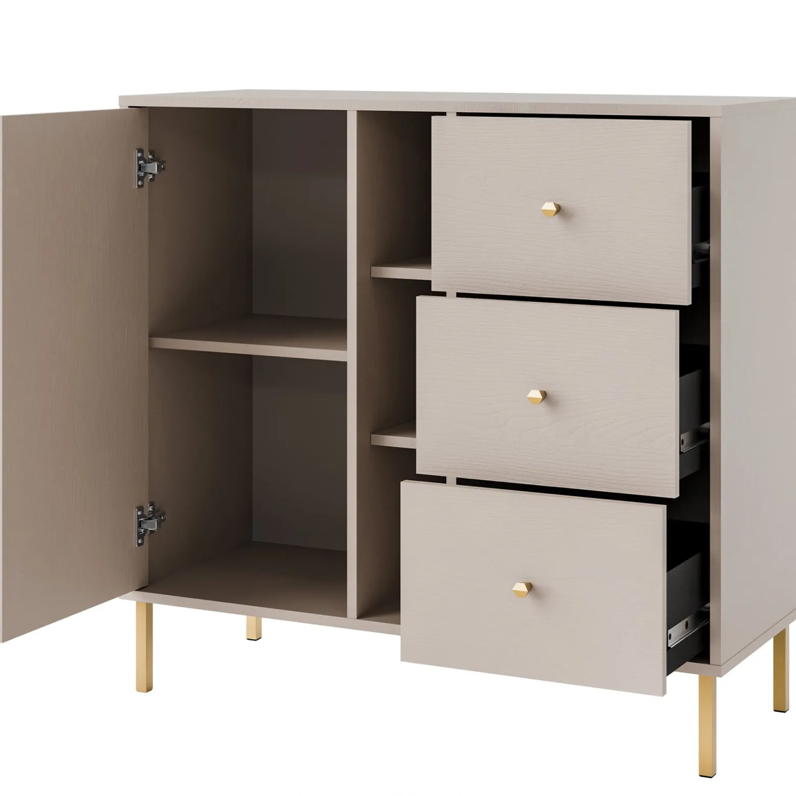 KONSIMO FLOREN Mała komoda 100 cm z szufladami na złotych nogach