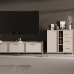 KONSIMO FLOREN Mała komoda 100 cm z szufladami na złotych nogach