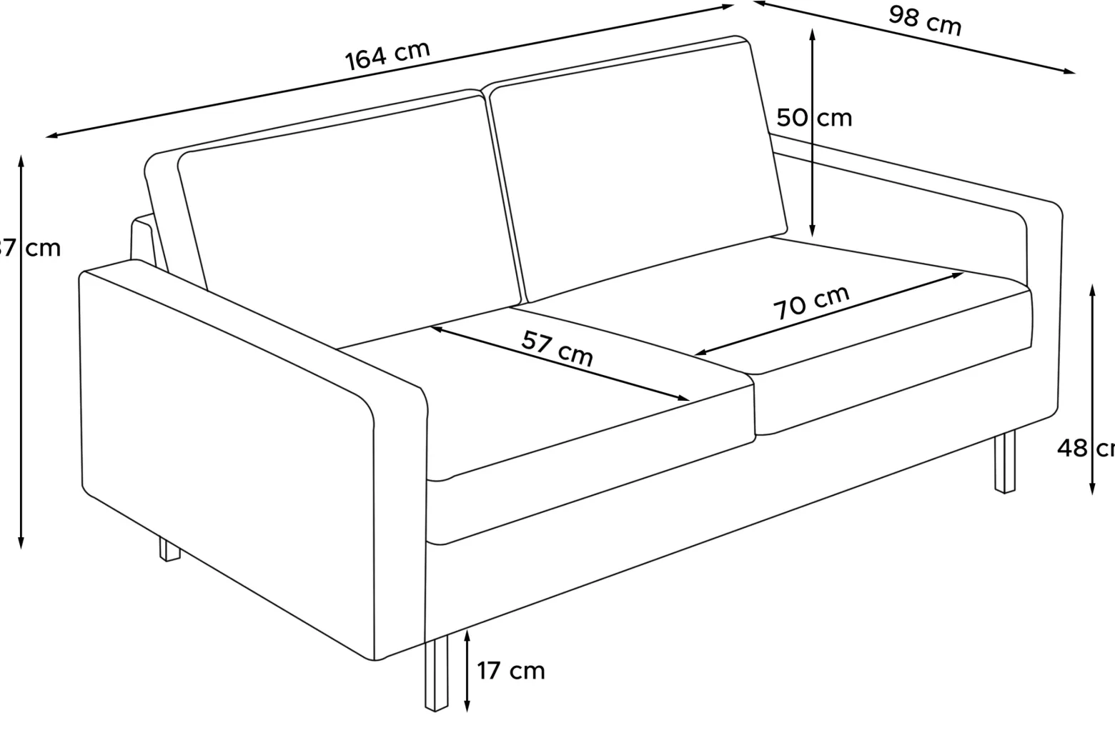 KONSIMO INVIA Sofa dwuosobowa industrialna na metalowych nóżkach