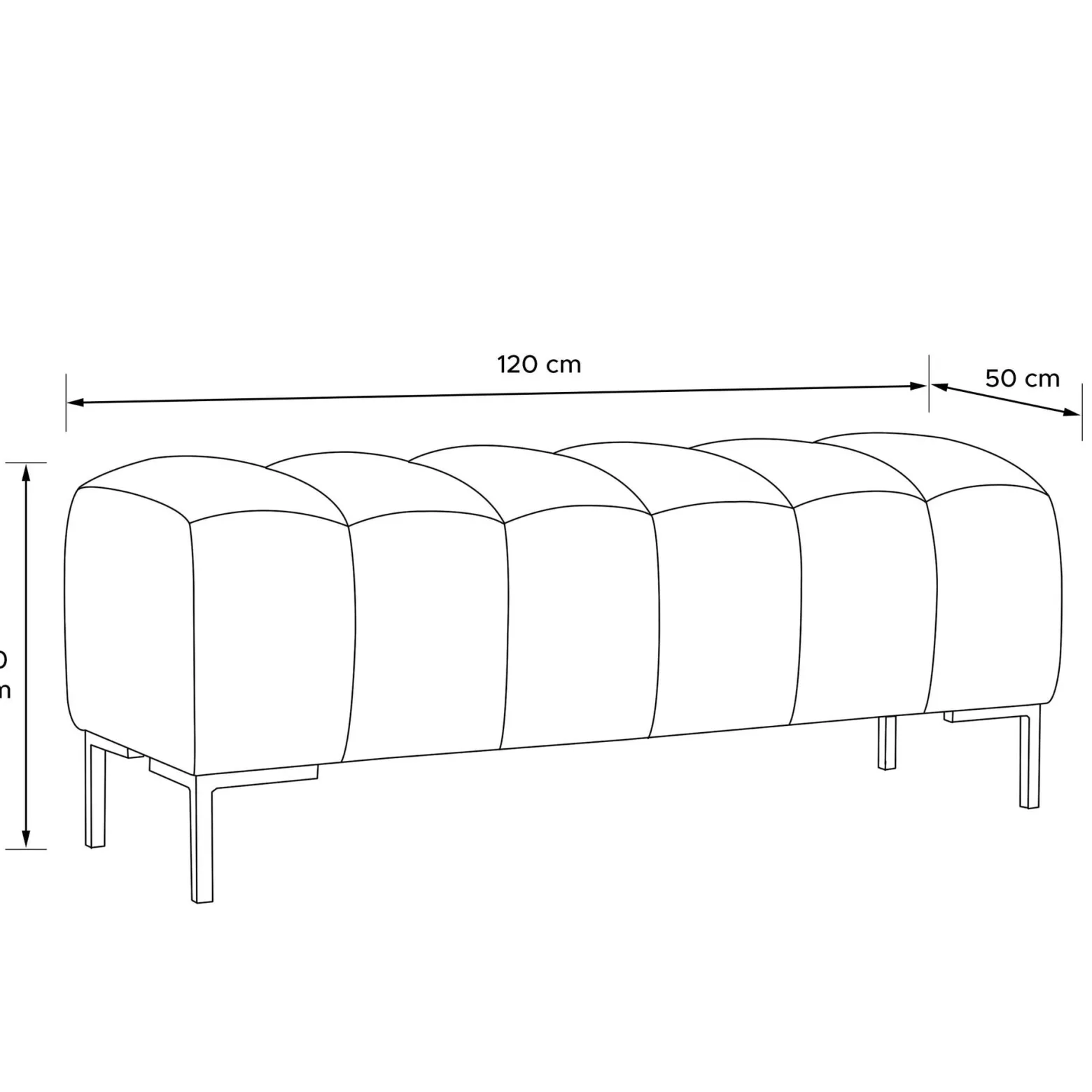 KONSIMO PECCO Pufa na korytarz 120 cm welur, do sypialni, metalowe nóżki