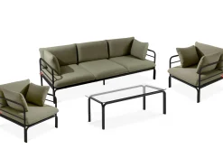 KONSIMO RAMBE Zestaw mebli ogrodowych 2x fotel + sofa trzyosobowa + stolik