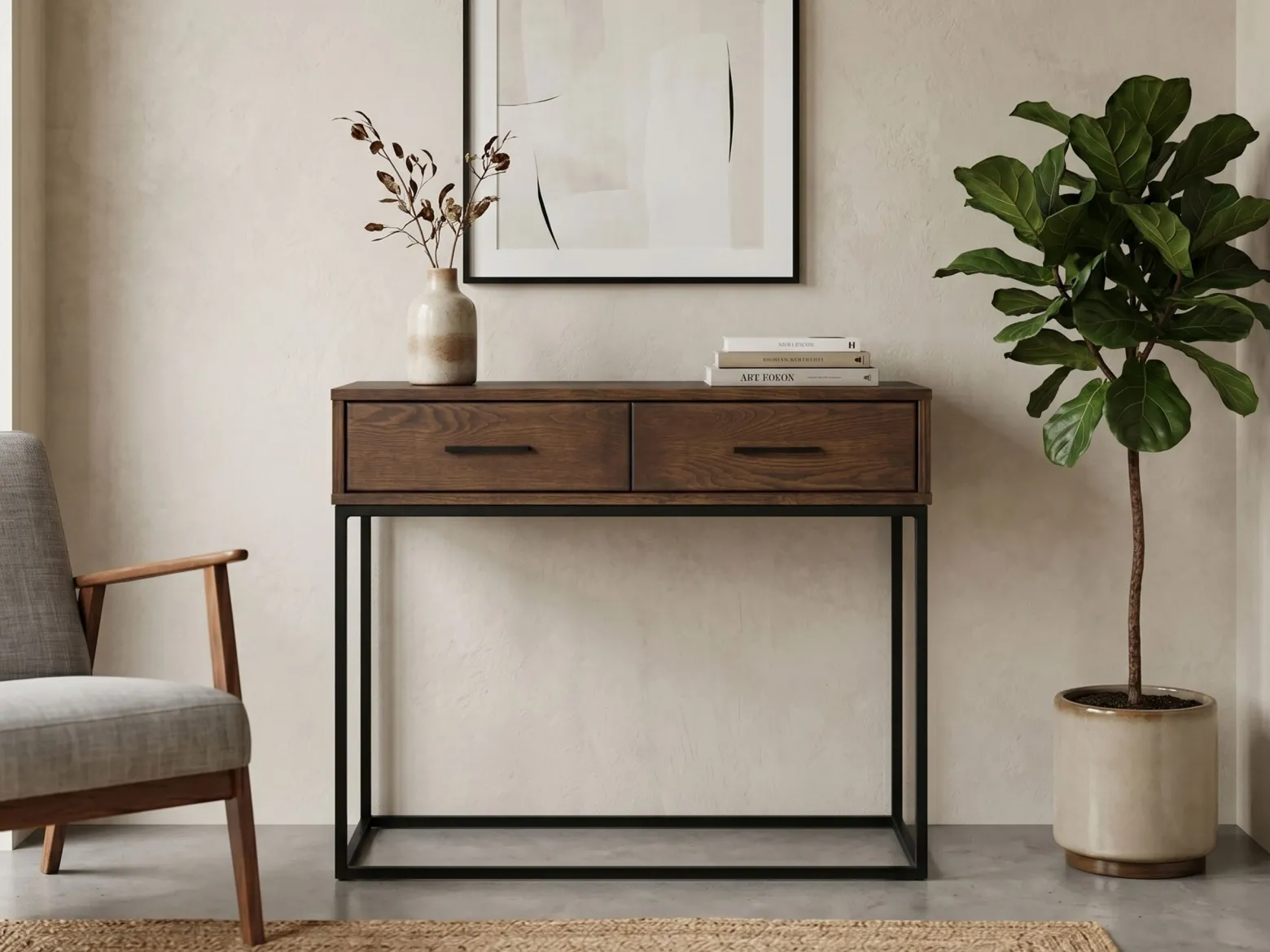 Konsola Sydney Loft – drewno i metal, 2 szuflady, kolor brązowy