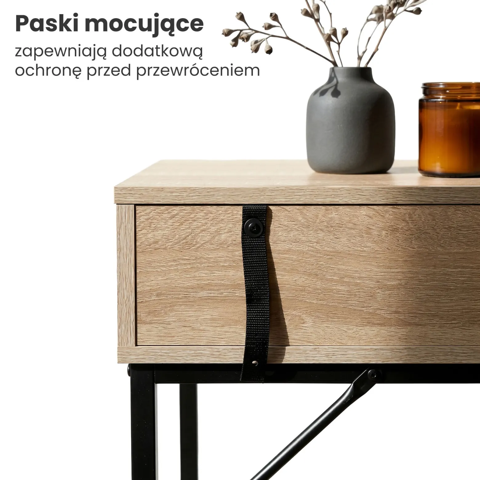 Konsola stolik loftowy ELANO 2 szuflady 80 cm Dąb Sonoma Czarne nogi