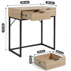 Konsola stolik loftowy ELANO 2 szuflady 80 cm Dąb Sonoma Czarne nogi