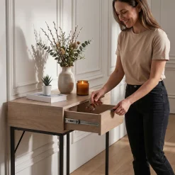 Konsola stolik loftowy ELANO 2 szuflady 80 cm Dąb Sonoma Czarne nogi