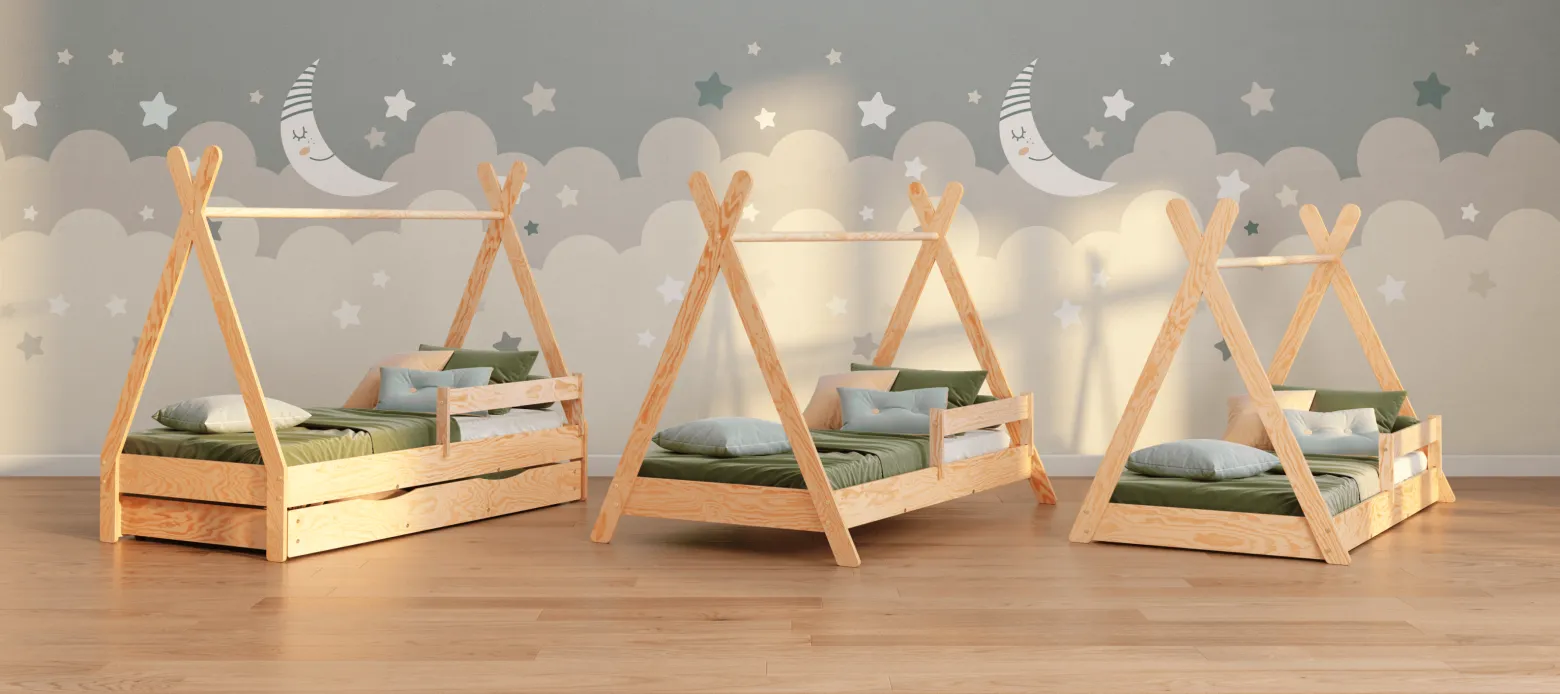 Łóżko podłogowe pojedyncze drew. TIPI FLOOR Białe SMARTWOOD®