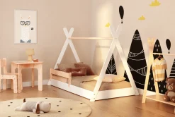 Łóżko podłogowe pojedyncze drew. TIPI FLOOR Białe SMARTWOOD®