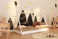 Łóżko podłogowe pojedyncze drew. TIPI FLOOR Białe SMARTWOOD®