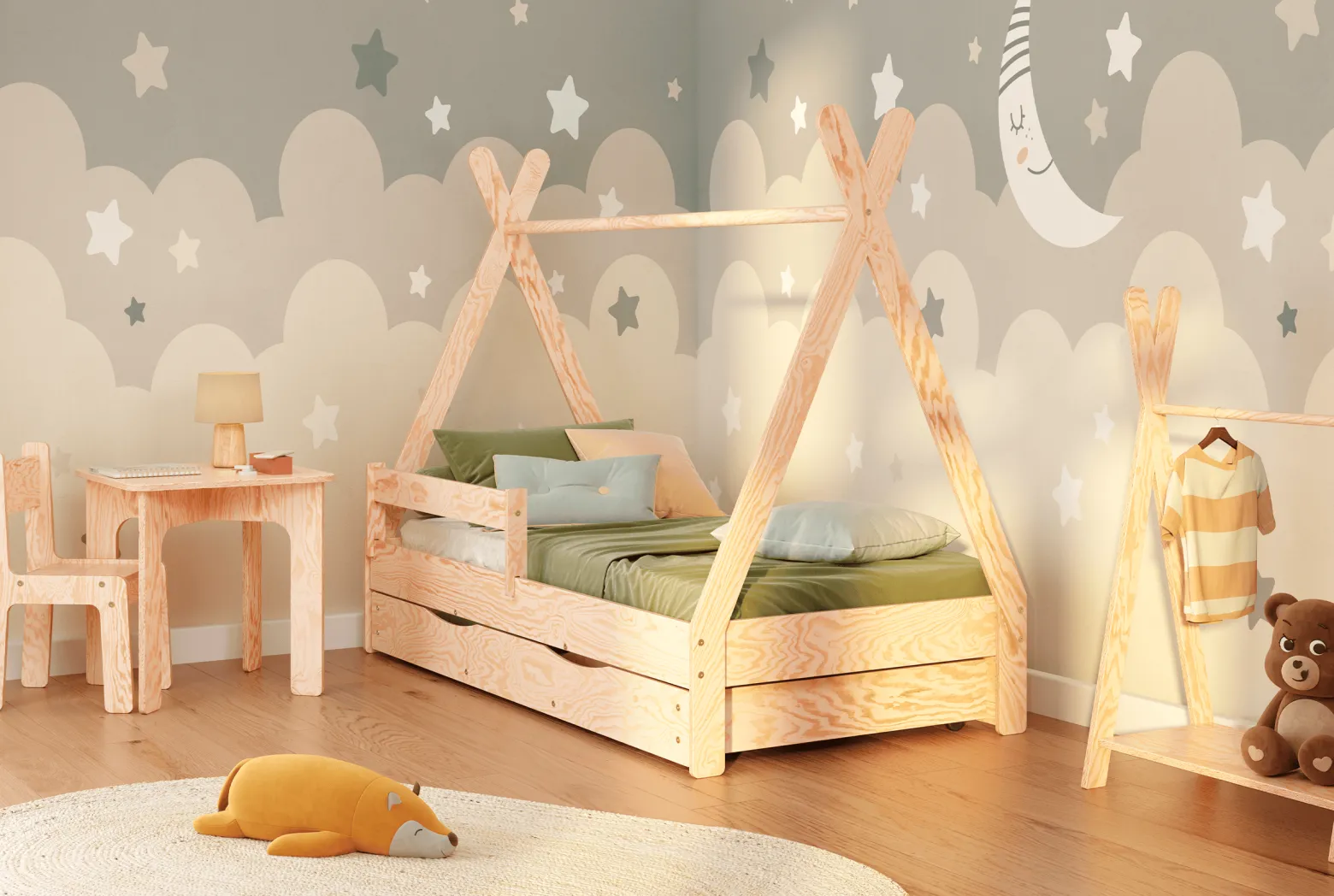 Łóżko pojedyncze z szufladą drewniane TIPI DRAWER SMARTWOOD®