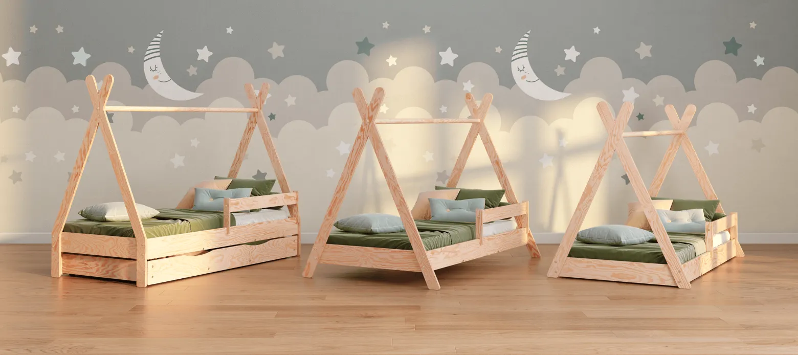 Łóżko pojedyncze z szufladą drewniane TIPI DRAWER SMARTWOOD®