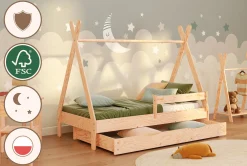 Łóżko pojedyncze z szufladą drewniane TIPI DRAWER SMARTWOOD®
