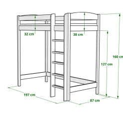 Łóżko sosnowe ANTRESOLA 190 x 80 x 160 BIM biały