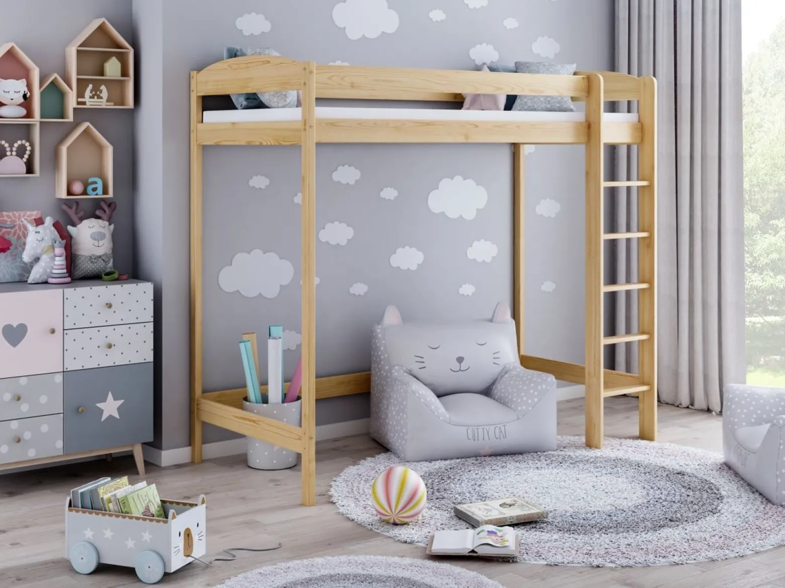 Łóżko sosnowe ANTRESOLA 160 x 80 x 180 BIM sosna