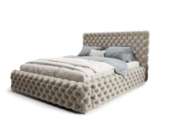 Łóżko Styl Chesterfield Figo Extra Beżowe Stelaż Drewno 160