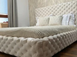 Łóżko Styl Chesterfield Figo Extra Beżowe Stelaż Drewno 160