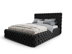 Łóżko Styl Chesterfield Figo Extra Czarne Stelaż Metal 140