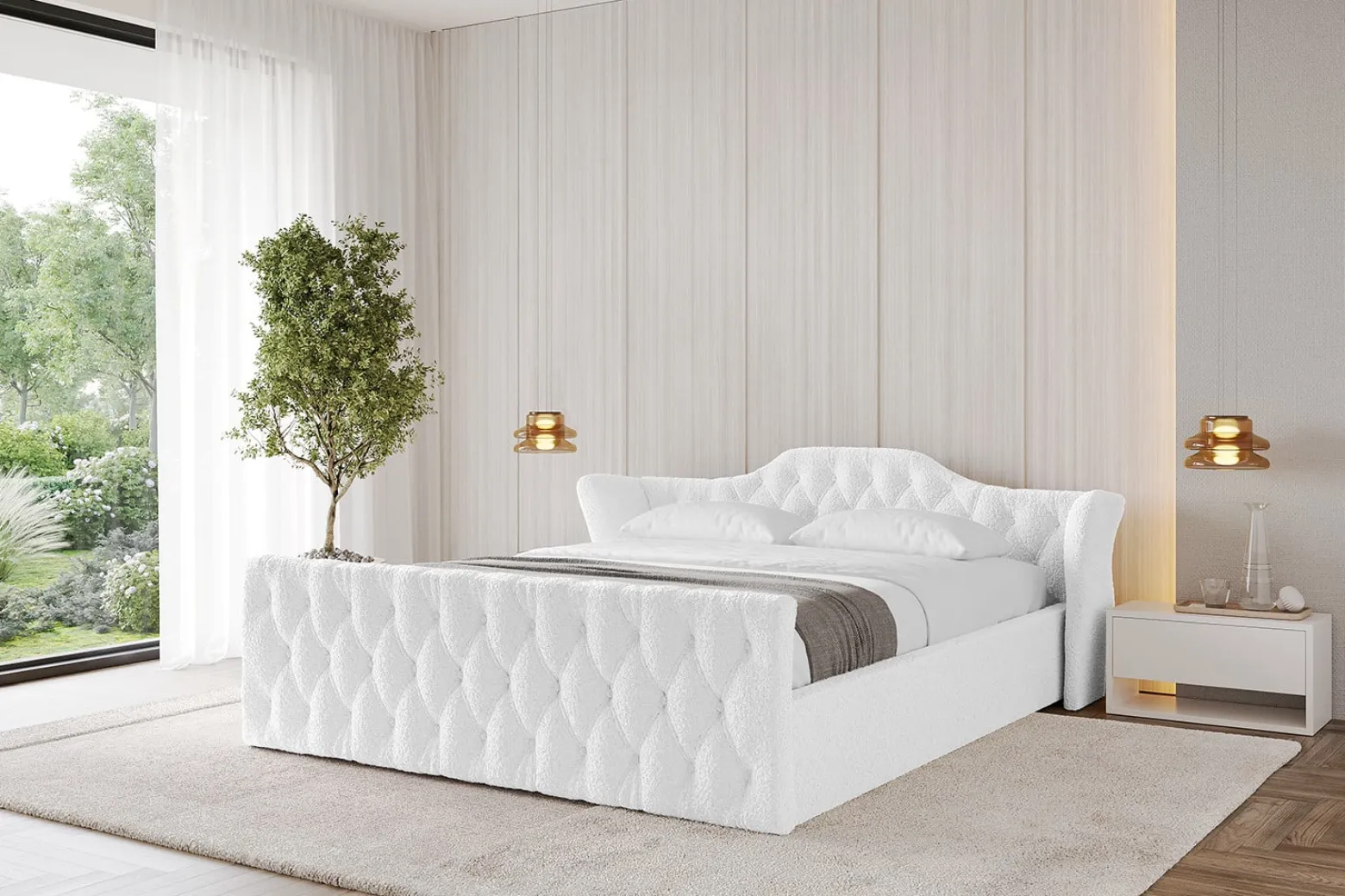 Łóżko tapicerowane bez materaca + pojemnik ZORA-v1-Z-120x200 cm Biały