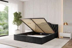 Łóżko tapicerowane bez materaca + pojemnik FALIO-v1 - 120x200 cm Czarny