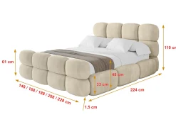 Łóżko tapicerowane bez materaca + pojemnik NOMA-Z - 120x200 cm Beżowy