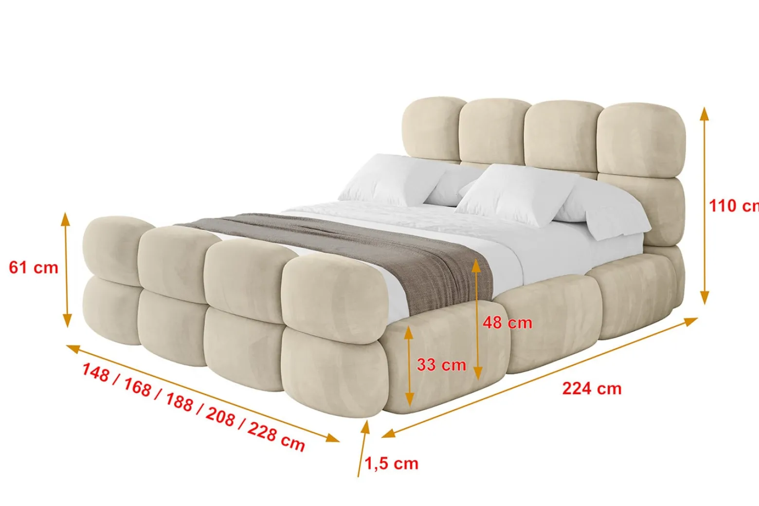 Łóżko tapicerowane bez materaca + pojemnik NOMA-Z - 120x200 cm Beżowy
