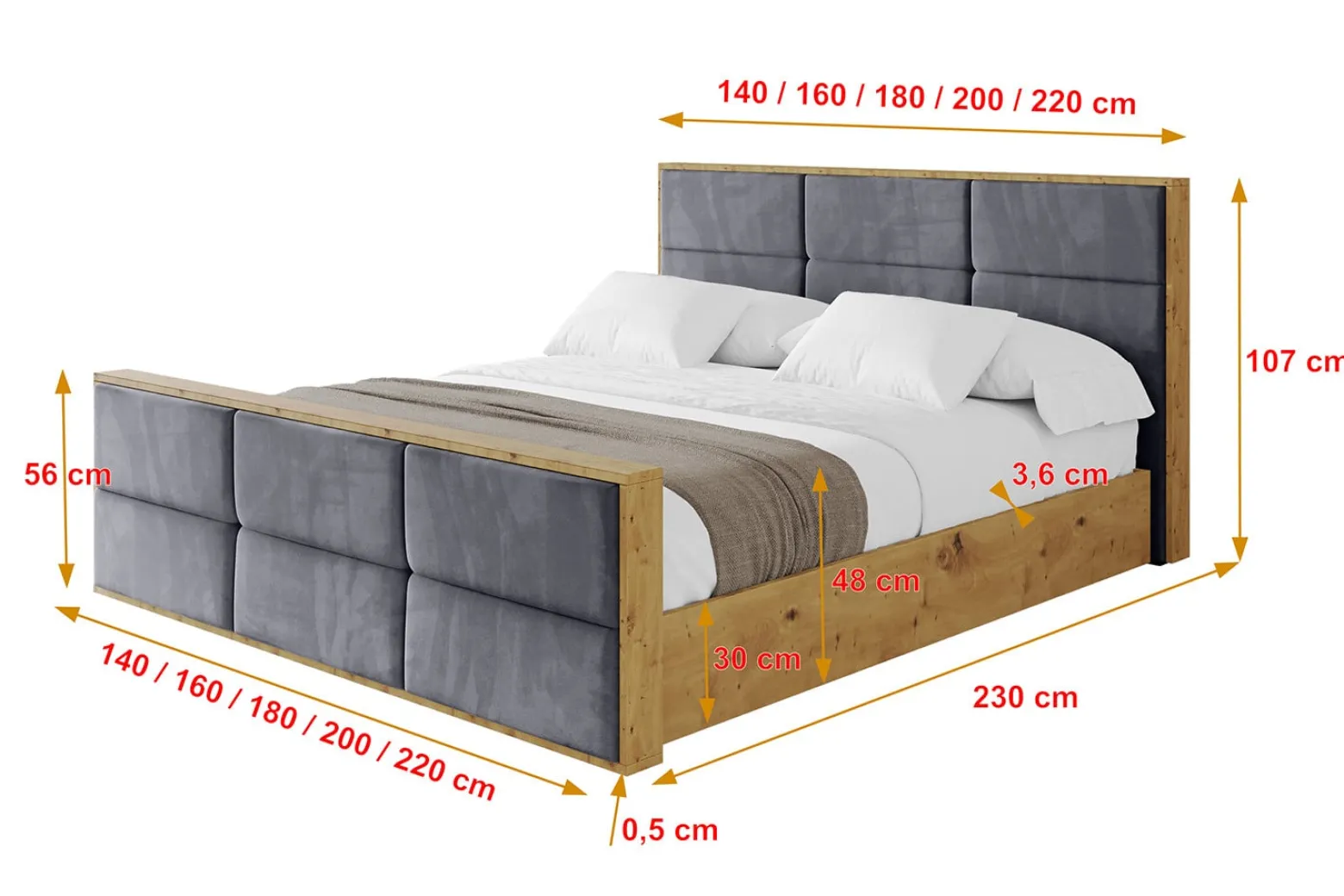 Łóżko tapicerowane bez materaca + pojemnik ENZO1-Z-120x200 cm Grafitowy