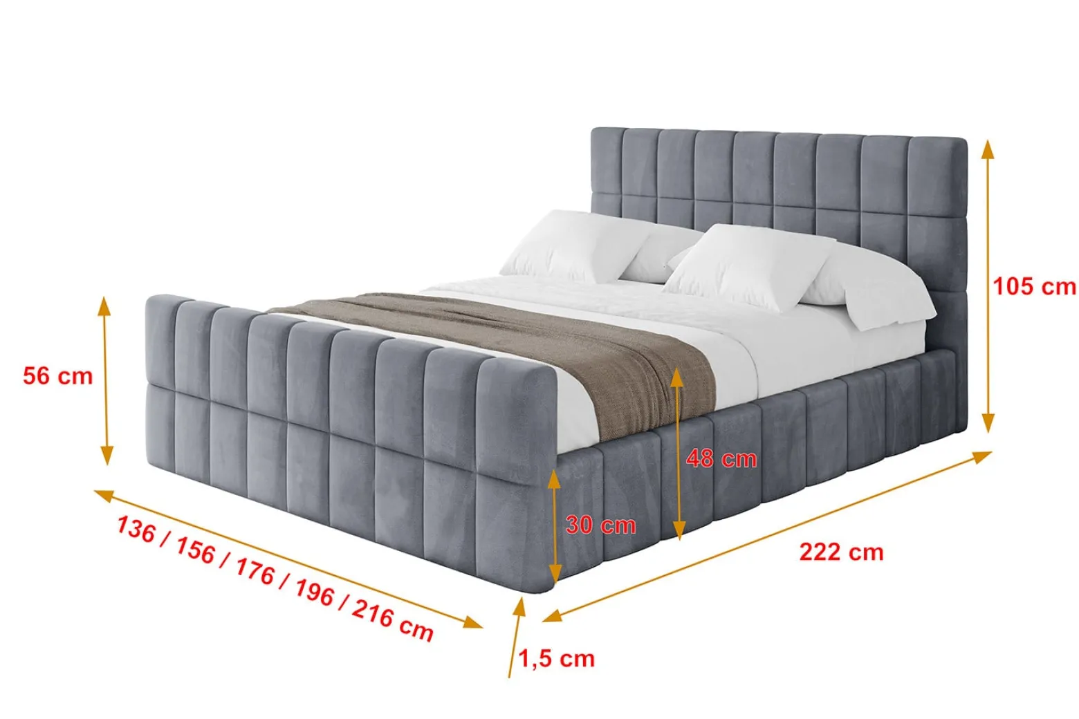Łóżko tapicerowane bez materaca + pojemnik AMEA-Z-120x200 cm Szary