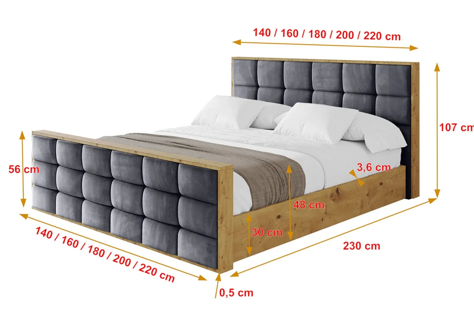 Łóżko tapicerowane bez materaca + pojemnik ENZO2-Z-120x200 cm Grafitowy