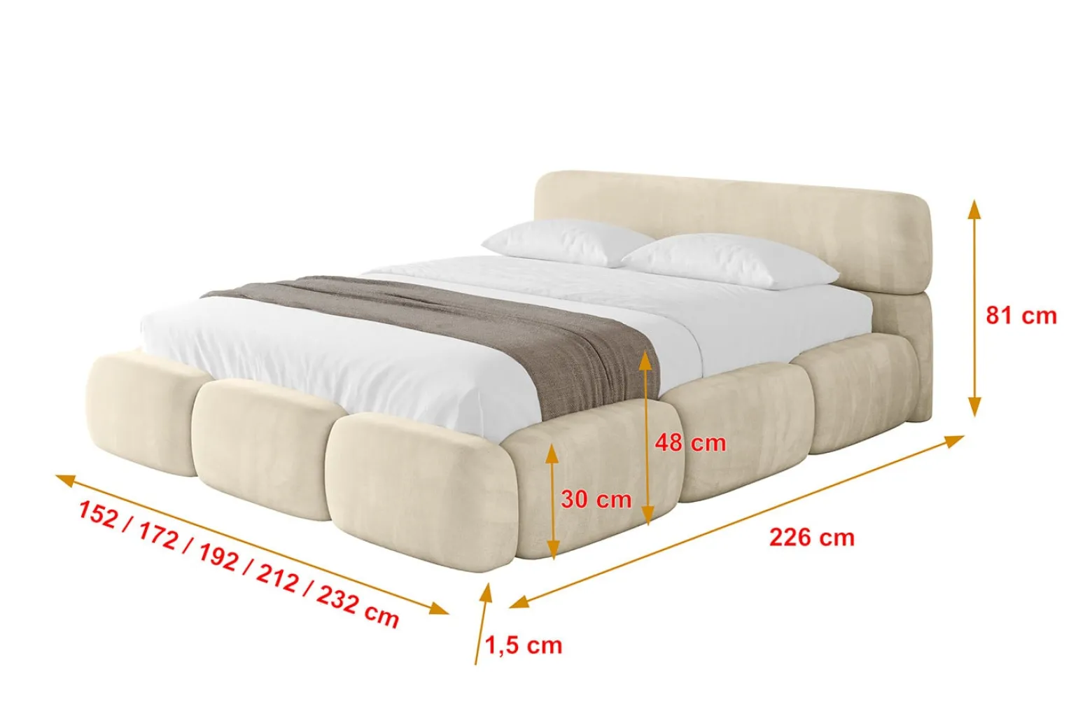 Łóżko tapicerowane bez materaca + pojemnik ELVA-v1 - 120x200 cm Beżowy