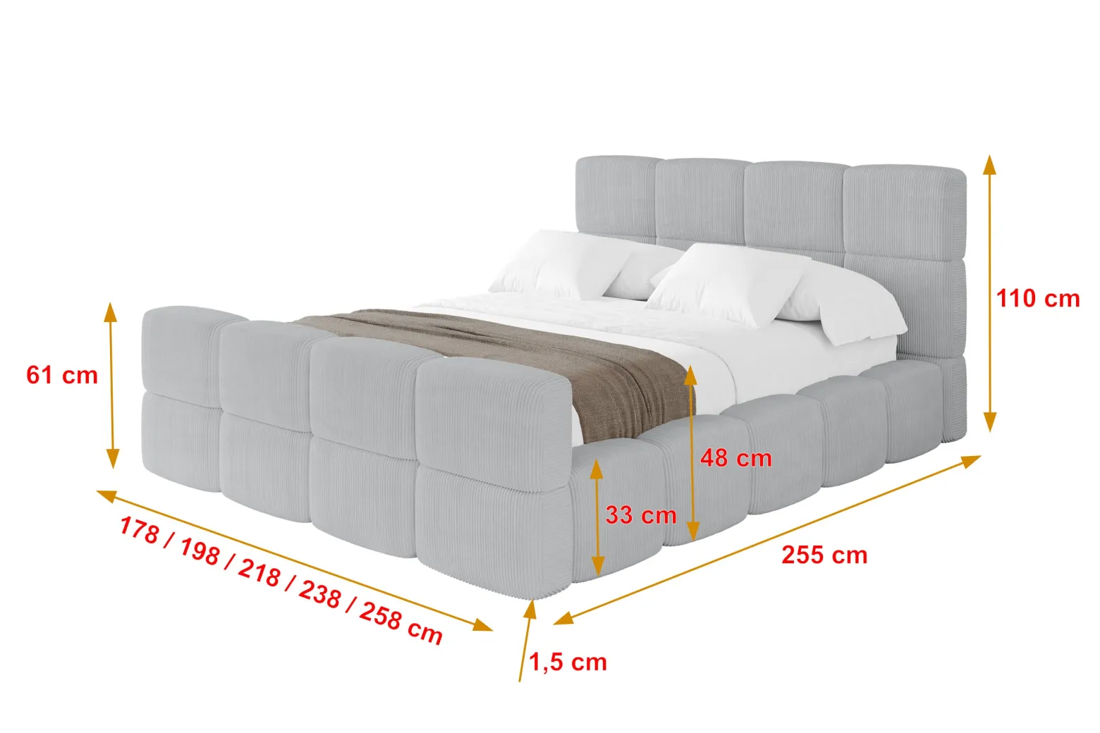 Łóżko tapicerowane bez materaca + pojemnik NATA-Z - 120x200 cm Szary