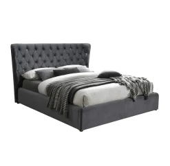 Łóżko tapicerowane CARVEN VELVET 160x200 szare bez szuflady/bez materaca