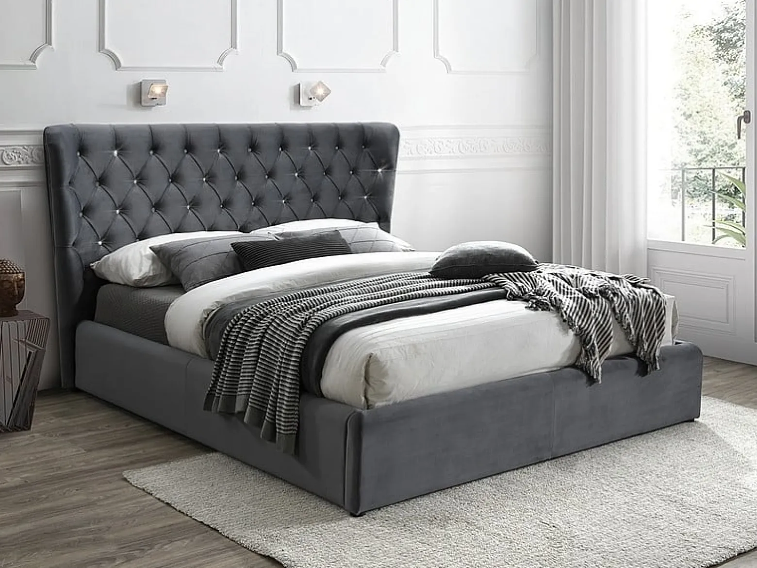 Łóżko tapicerowane CARVEN VELVET 160x200 szare bez szuflady/bez materaca