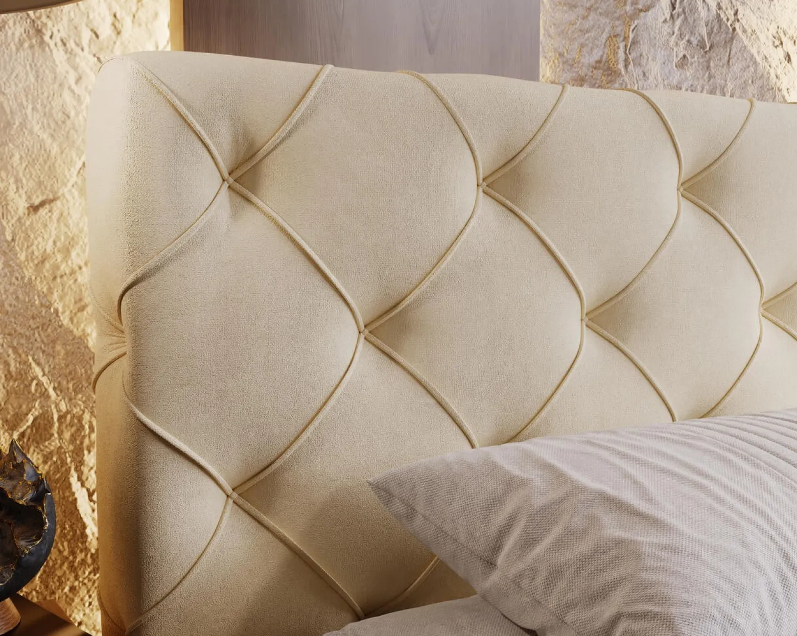 Łóżko tapicerowane MILANO 160x200 beżowe z pojemnikiem