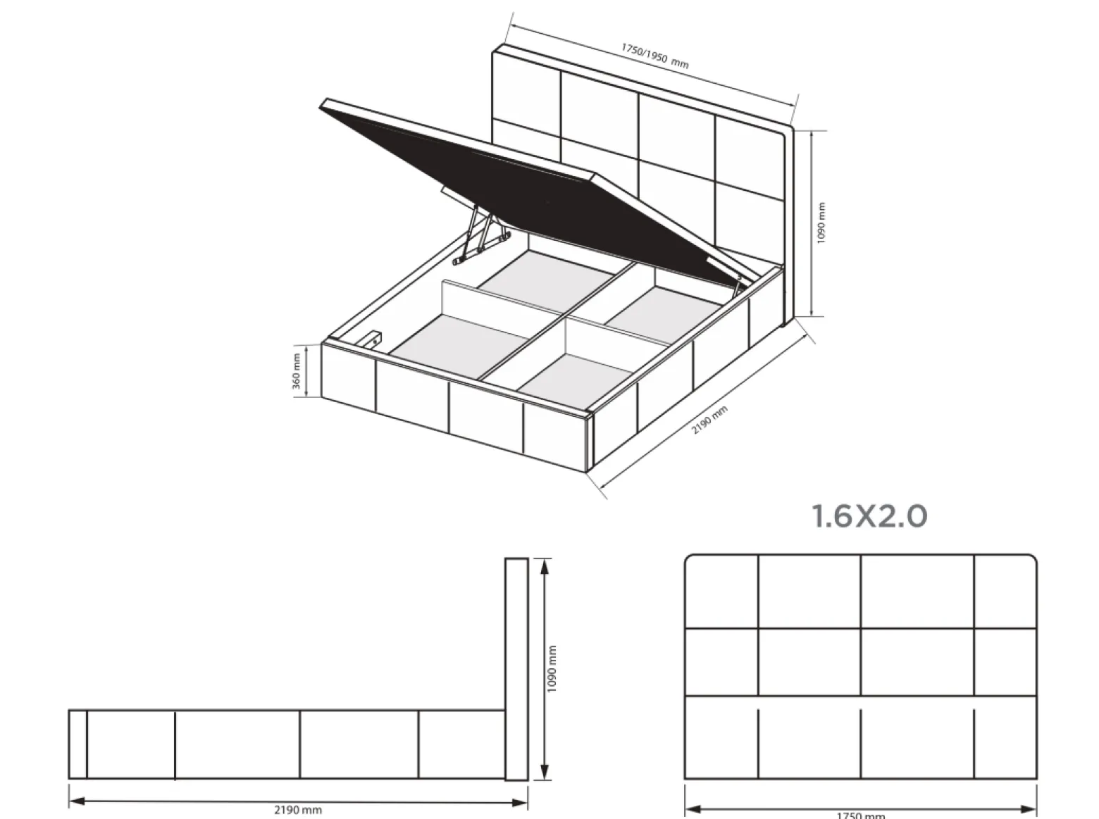 Łóżko tapicerowane podnoszone ze stelażem 160x200cm