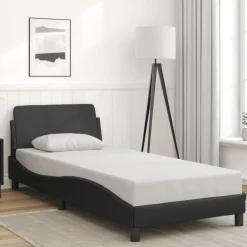 Łóżko tapicerowane rama łóżka ze stelażem czarne skóra sztuczna 80x200 cm