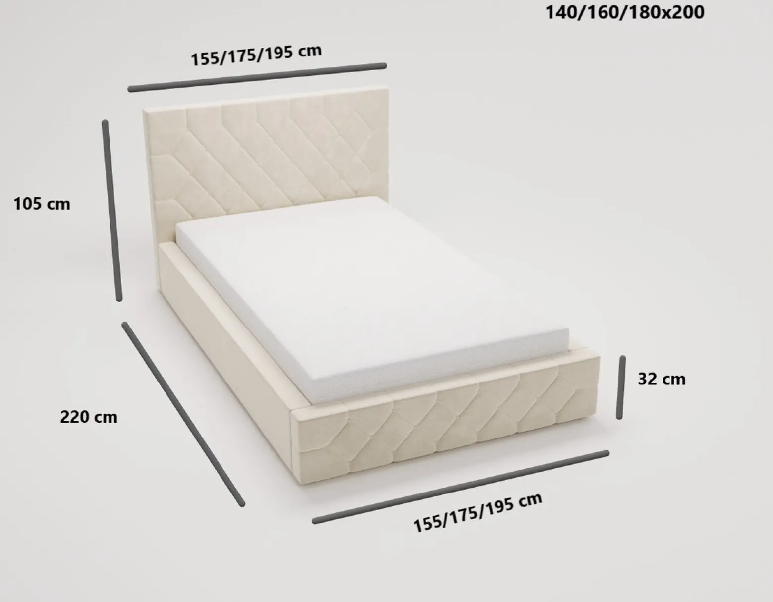 Łóżko tapicerowane z kryształkami 140x200 Solar, stelaż - Beżowy