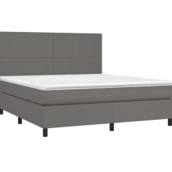 Łóżko Tapicerowane z Materacem Kontynentalne Szara Ekoskóra LED 160x200cm