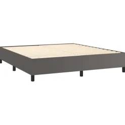 Łóżko Tapicerowane z Materacem Kontynentalne Szara Ekoskóra LED 160x200cm