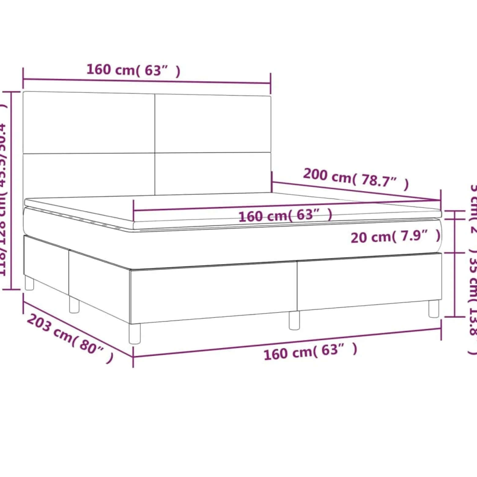 Łóżko Tapicerowane z Materacem Kontynentalne Szara Ekoskóra LED 160x200cm