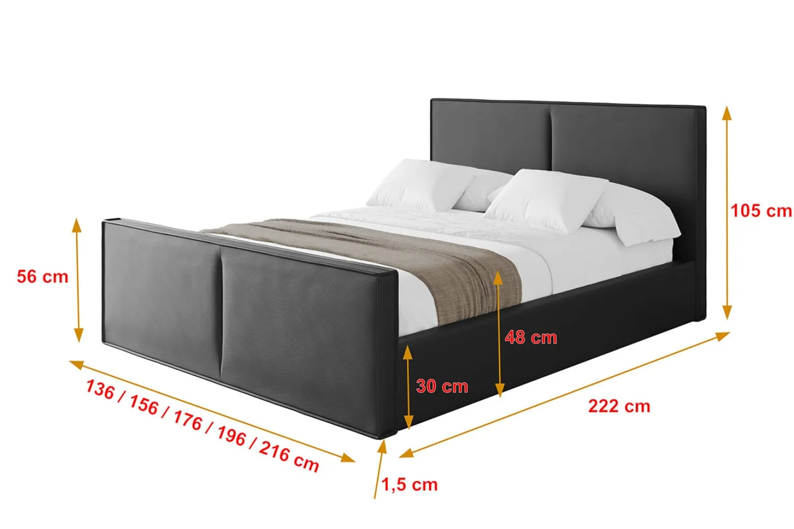 Łóżko tapicerowane z materacem + pojemnik VANTO-Z-120x200 cm Czarny